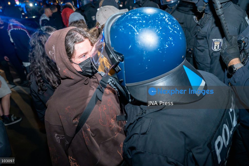 BERLIN, GERMANY, OCTOBER 7, 2026: Pro-Palestinian demonstrators march through Berlin's Kreuzberg district during a protest marking three years since the October 7 attacks and the start of the war in Gaza. The march encountered a small pro-Israel counter-demonstration along its route, with opposing groups exchanging chants. Berlin police later halted and dispersed the march before it reached its planned endpoint at Hermannplatz. Photo by Nikos Kanistras / JNA Press. (Photo by Nikos Kanistras/JNA Press via Nexpher Images)