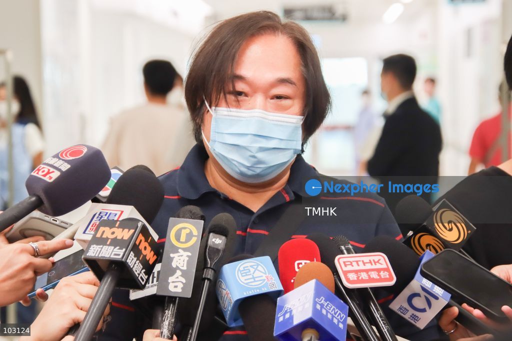 The second patient at Kai Tak Hospital speaks to reporters about their experience on the hospital's opening day in Hong Kong on October 5, 2026. The hospital began its first phase of operations with the opening of its Family Medicine Integrated Centre. (Photo by Gordon Choi/TMHK via Nexpher Images)