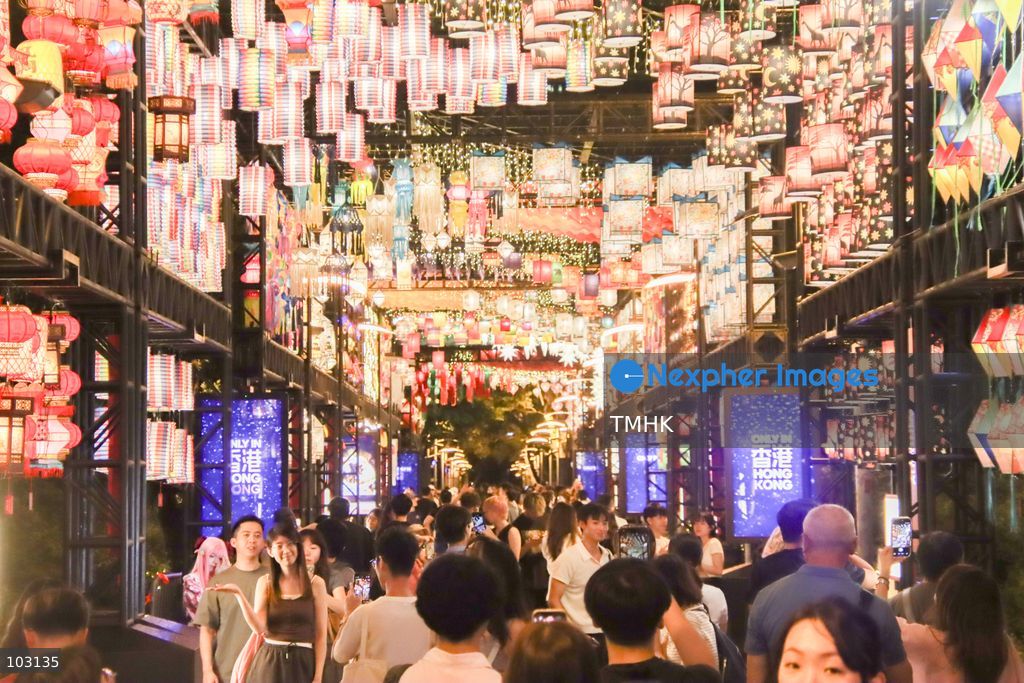 A general view of the Mid-Autumn Lantern Carnival at Victoria Park in Hong Kong on October 4, 2026. The exhibition features colourful lantern installations celebrating local culture and traditional craftsmanship. (Photo by Gordon Choi/TMHK via Nexpher Images)