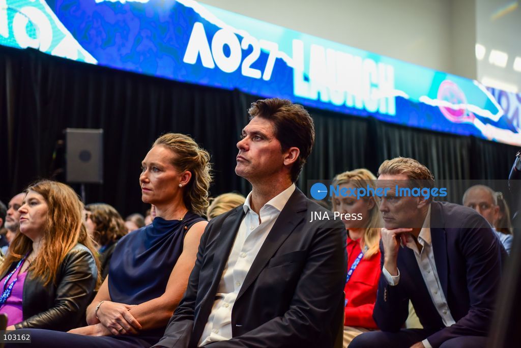 MELBOURNE, AUSTRALIA, OCTOBER 8, 2026: Tennis Australia holds the official media launch of the Australian Open 2027 Grand Slam tennis tournament at the Rod Laver Arena Concourse in Melbourne. The presentation, hosted by former tennis player Jelena Dokic and Australian tennis legend Todd Woodbridge, featured several guests and was followed by a press conference with Tennis Australia CEO Andrew Abdo ahead of the upcoming tournament. Photo by Alexander Bogatyrev / JNA Press. (Photo by Alexander Bogatyrev/JNA Press via Nexpher Images)