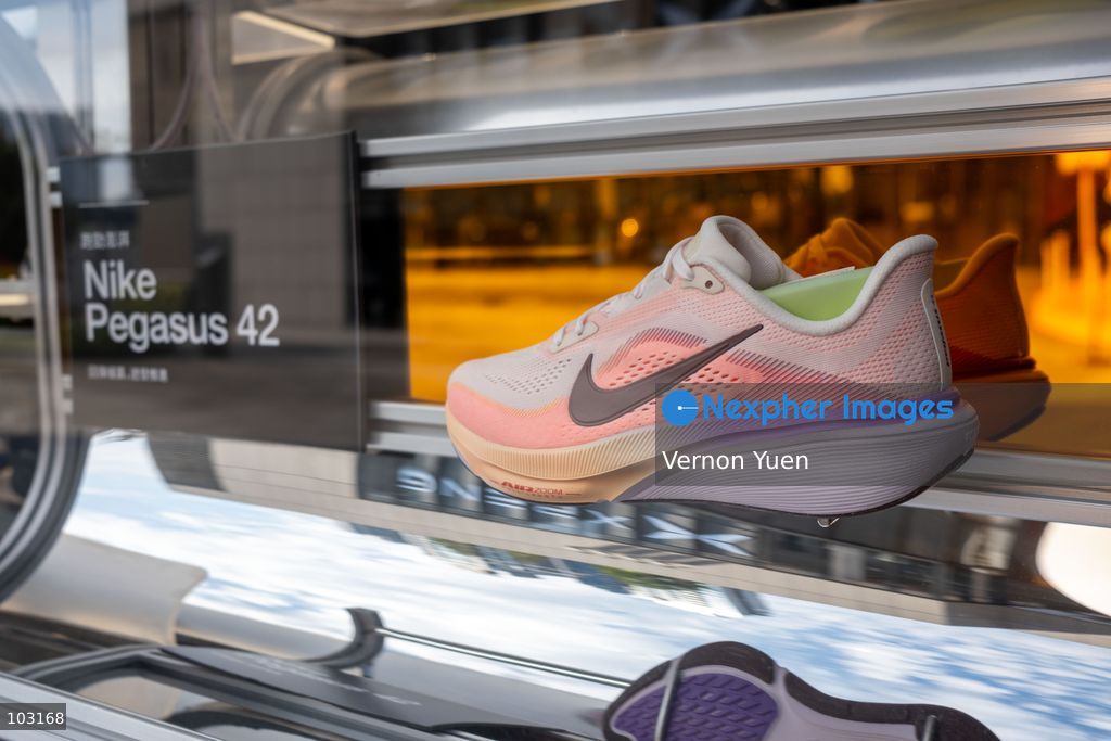 A Nike Pegasus 42 shoes on display on October 8, 2026 in Hong Kong. (Photo by Vernon Yuen/Nexpher Images)