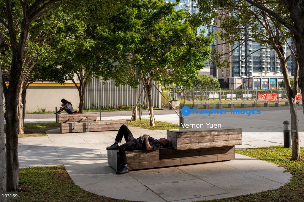 People at a resting area on October 8, 2026 in Hong Kong. (Photo by Vernon Yuen/Nexpher Images)
