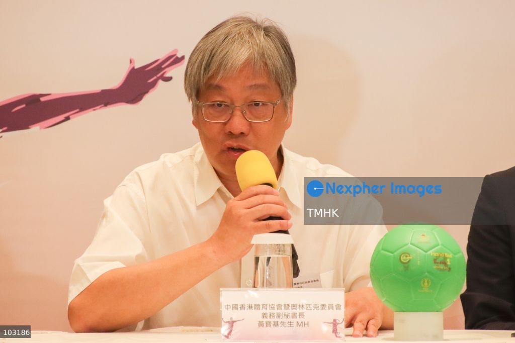 Wong Po Kee, Honorary Deputy Secretary General of the Sports Federation & Olympic Committee of Hong Kong, China, speaks at a press conference announcing three upcoming handball tournaments in Hong Kong on October 8, 2026. (Photo by Gordon Choi/TMHK via Nexpher Images)