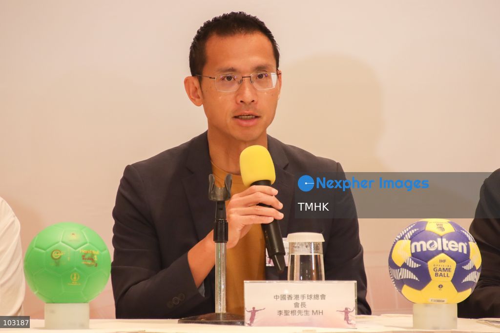 Lee Shing Kan, President of the Handball Association of Hong Kong, China, speaks at a press conference announcing three upcoming handball tournaments in Hong Kong on October 8, 2026. (Photo by Gordon Choi/TMHK via Nexpher Images)