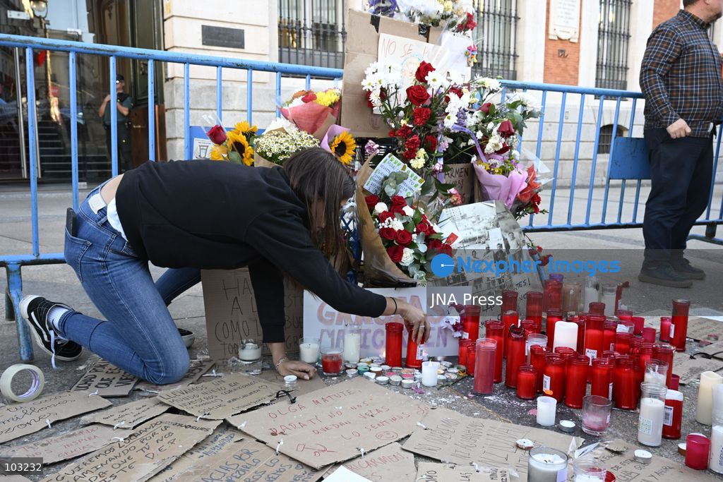 MADRID, SPAIN – OCTOBER 8, 2026: A shrine is displayed at Puerta del Sol in Madrid dedicated to Maricarmen Abascal, who died in hospital on October 7, 2026, two weeks after being evicted from her home. The shrine was placed at the central Madrid square following her death. Abascal’s death has drawn attention to her housing situation and the circumstances surrounding her eviction. Puerta del Sol is one of Madrid’s main public squares and a prominent location for public gatherings and memorials. Photo by Tomas Calle / JNA Press. (Photo by Tomas Calle/JNA Press via Nexpher Images)