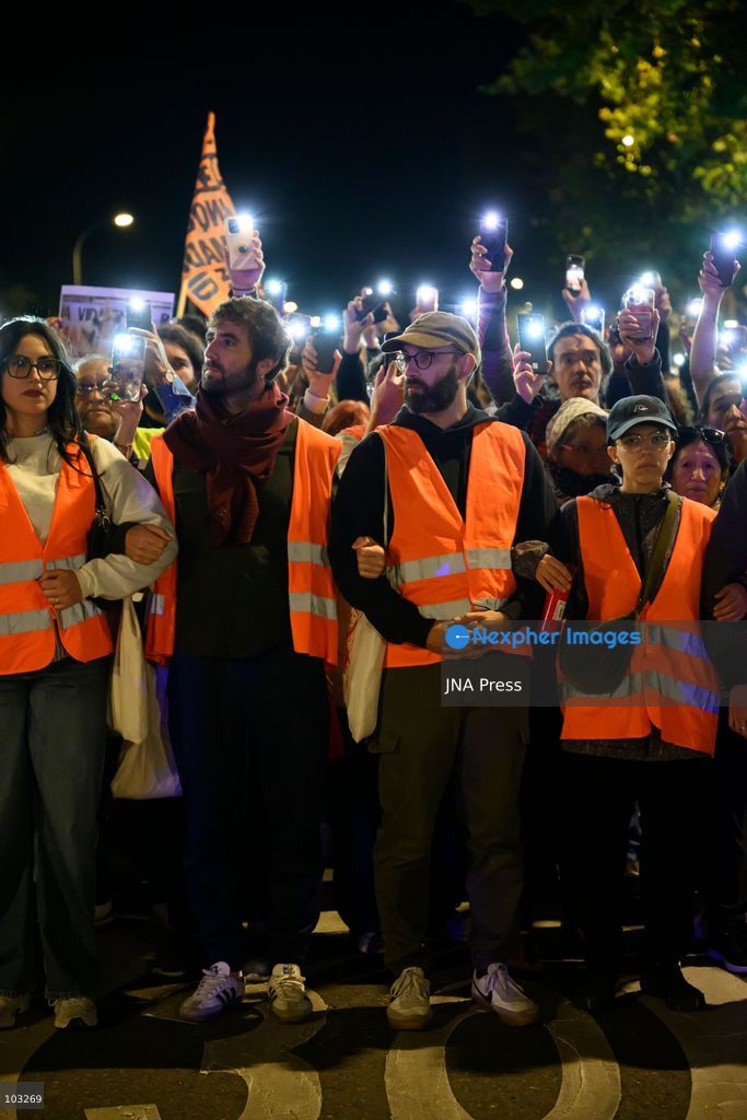 MADRID, SPAIN, OCTOBER 8, 2026: Thousands of people march through central Madrid in memory of Maricarmen Abascal, an 87-year-old woman who died on October 7, two weeks after being evicted from the apartment where she had lived for 71 years. Organized by the Sindicato de Inquilinas de Madrid, the march began at Puerta del Sol and ended outside Abascal's former home in the Retiro district. Around 20,000 people participated, according to the Spanish government's delegation in Madrid. Abascal's eviction on September 23 sparked widespread housing protests and encampments across Spain, with demonstrators demanding stronger tenant protections and measures against evictions. Photo by Tomas Calle / JNA Press. (Photo by Tomas Calle/JNA Press via Nexpher Images)