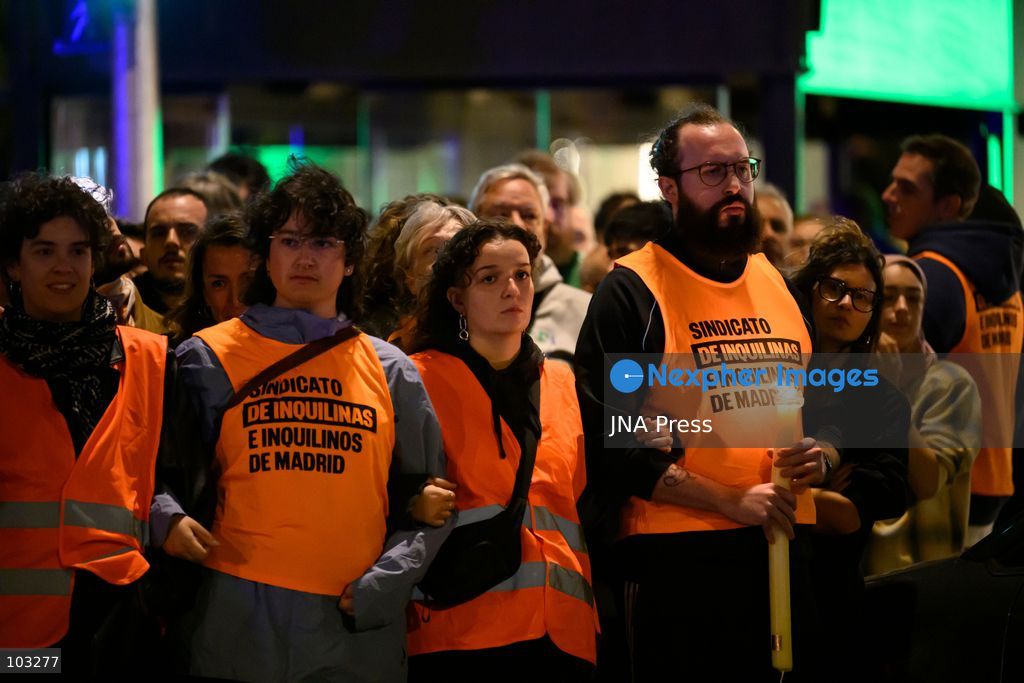 MADRID, SPAIN, OCTOBER 8, 2026: Thousands of people march through central Madrid in memory of Maricarmen Abascal, an 87-year-old woman who died on October 7, two weeks after being evicted from the apartment where she had lived for 71 years. Organized by the Sindicato de Inquilinas de Madrid, the march began at Puerta del Sol and ended outside Abascal's former home in the Retiro district. Around 20,000 people participated, according to the Spanish government's delegation in Madrid. Abascal's eviction on September 23 sparked widespread housing protests and encampments across Spain, with demonstrators demanding stronger tenant protections and measures against evictions. Photo by Tomas Calle / JNA Press. (Photo by Tomas Calle/JNA Press via Nexpher Images)