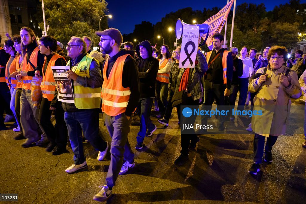 MADRID, SPAIN, OCTOBER 8, 2026: Thousands of people march through central Madrid in memory of Maricarmen Abascal, an 87-year-old woman who died on October 7, two weeks after being evicted from the apartment where she had lived for 71 years. Organized by the Sindicato de Inquilinas de Madrid, the march began at Puerta del Sol and ended outside Abascal's former home in the Retiro district. Around 20,000 people participated, according to the Spanish government's delegation in Madrid. Abascal's eviction on September 23 sparked widespread housing protests and encampments across Spain, with demonstrators demanding stronger tenant protections and measures against evictions. Photo by Tomas Calle / JNA Press. (Photo by Tomas Calle/JNA Press via Nexpher Images)