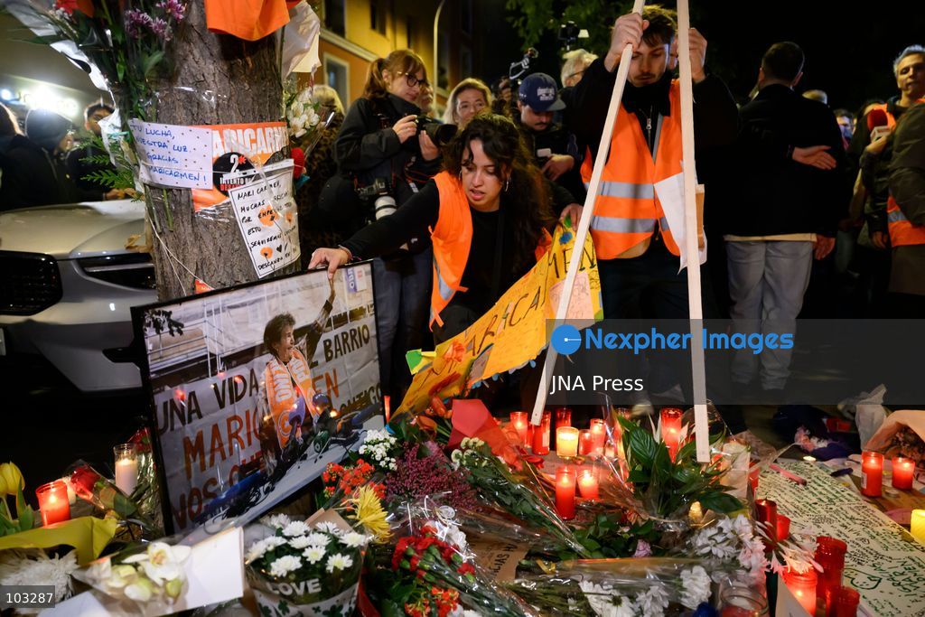 MADRID, SPAIN, OCTOBER 8, 2026: Thousands of people march through central Madrid in memory of Maricarmen Abascal, an 87-year-old woman who died on October 7, two weeks after being evicted from the apartment where she had lived for 71 years. Organized by the Sindicato de Inquilinas de Madrid, the march began at Puerta del Sol and ended outside Abascal's former home in the Retiro district. Around 20,000 people participated, according to the Spanish government's delegation in Madrid. Abascal's eviction on September 23 sparked widespread housing protests and encampments across Spain, with demonstrators demanding stronger tenant protections and measures against evictions. Photo by Tomas Calle / JNA Press. (Photo by Tomas Calle/JNA Press via Nexpher Images)