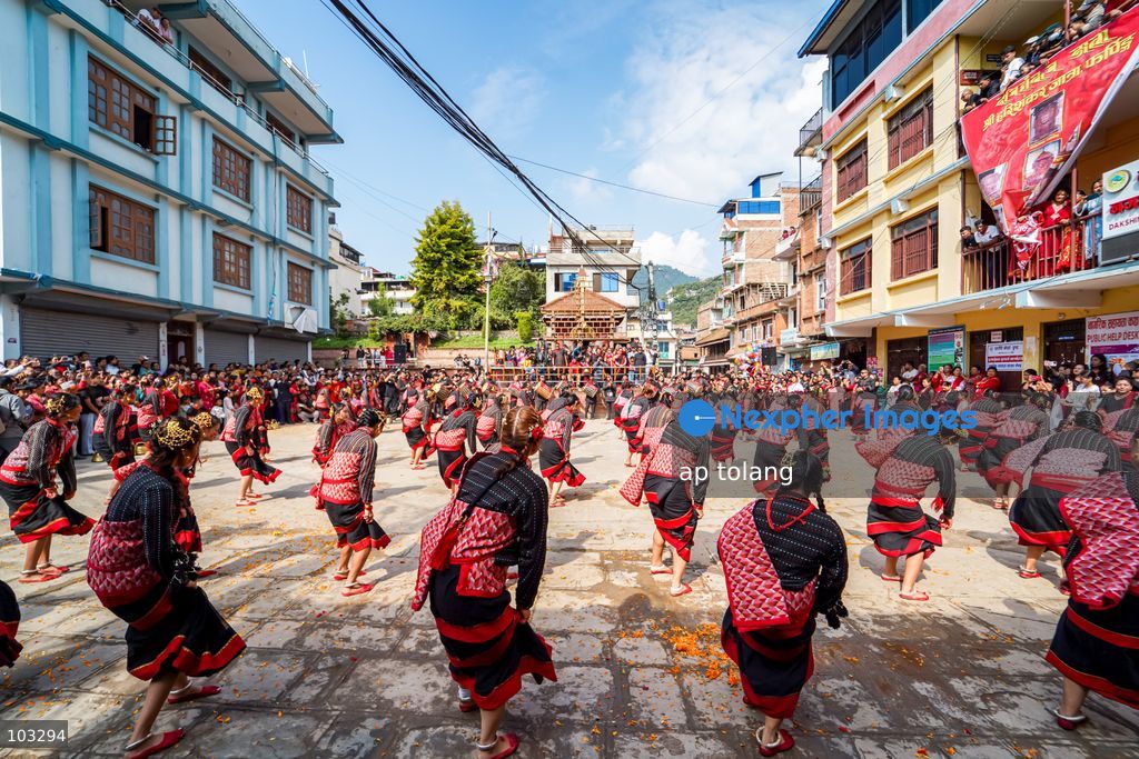 Kathmandu, NEPAL, October 8, 2026: Local performers perform the traditional Newari Dhime dance during Shree Harishankar Jatra in Pharping, Kathmandu, Nepal. The dance reflects the rich cultural heritage and traditions of the Newar community. (Photo by ap tolang/Nexpher Images)