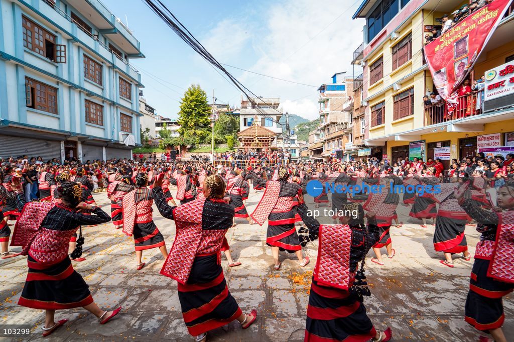 Kathmandu, NEPAL, October 8, 2026: Local performers perform the traditional Newari Dhime dance during Shree Harishankar Jatra in Pharping, Kathmandu, Nepal. The dance reflects the rich cultural heritage and traditions of the Newar community. (Photo by ap tolang/Nexpher Images)