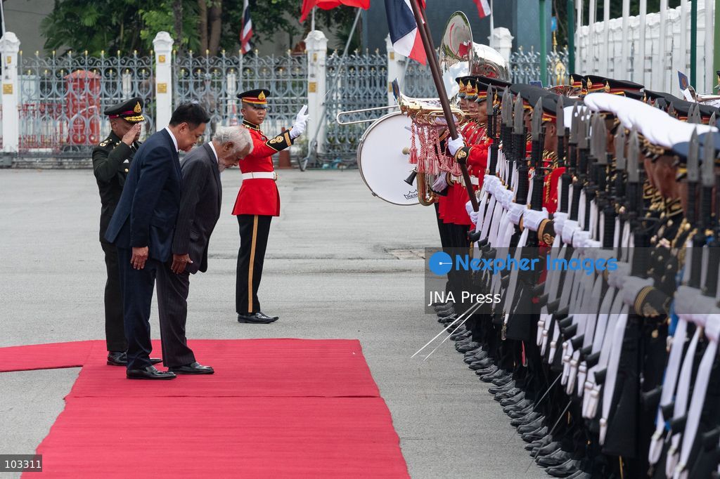 BANGKOK, THAILAND, OCTOBER 9, 2026: Thai Prime Minister Anutin Charnvirakul welcomes Timor-Leste Prime Minister Kay Rala Xanana Gusmao during an official ceremony at Government House in Bangkok. Gusmao is visiting Thailand on October 9 and 10 at Anutin's invitation, marking the first official visit by a Timor-Leste prime minister in 13 years and the first since the country became ASEAN's 11th member in October 2025. The visit includes bilateral discussions on trade, investment, security and regional cooperation. Photo by Watsawat Koktabtim / JNA Press. (Photo by Watsawat Koktabtim/JNA Press via Nexpher Images)