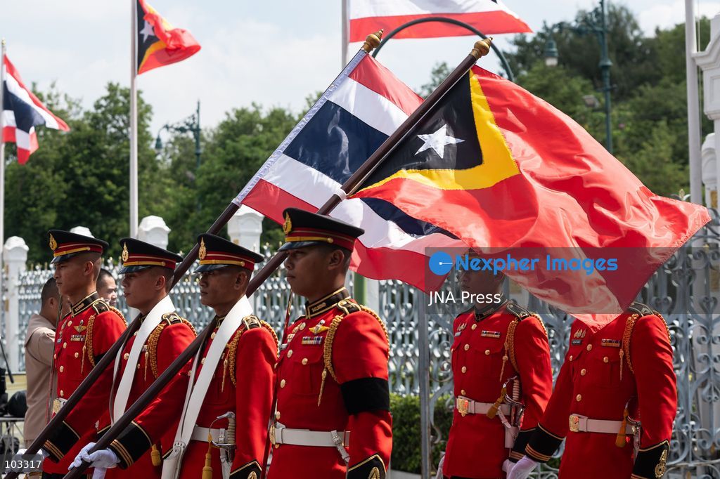 BANGKOK, THAILAND, OCTOBER 9, 2026: Thai Prime Minister Anutin Charnvirakul welcomes Timor-Leste Prime Minister Kay Rala Xanana Gusmao during an official ceremony at Government House in Bangkok. Gusmao is visiting Thailand on October 9 and 10 at Anutin's invitation, marking the first official visit by a Timor-Leste prime minister in 13 years and the first since the country became ASEAN's 11th member in October 2025. The visit includes bilateral discussions on trade, investment, security and regional cooperation. Photo by Watsawat Koktabtim / JNA Press. (Photo by Watsawat Koktabtim/JNA Press via Nexpher Images)