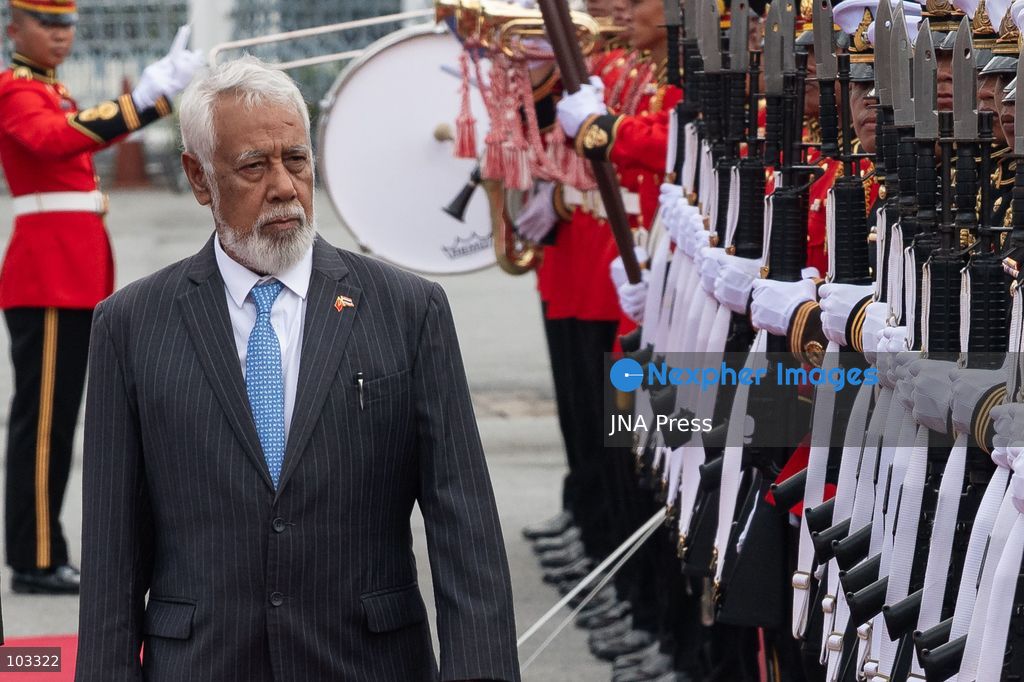 BANGKOK, THAILAND, OCTOBER 9, 2026: Thai Prime Minister Anutin Charnvirakul welcomes Timor-Leste Prime Minister Kay Rala Xanana Gusmao during an official ceremony at Government House in Bangkok. Gusmao is visiting Thailand on October 9 and 10 at Anutin's invitation, marking the first official visit by a Timor-Leste prime minister in 13 years and the first since the country became ASEAN's 11th member in October 2025. The visit includes bilateral discussions on trade, investment, security and regional cooperation. Photo by Watsawat Koktabtim / JNA Press. (Photo by Watsawat Koktabtim/JNA Press via Nexpher Images)