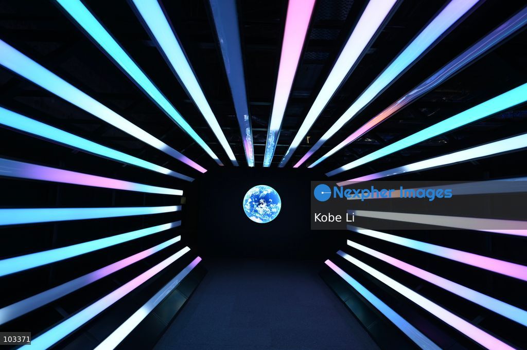 A large display depicting Earth at "Fly Me to the Moon – A 380,000 km Odyssey" exhibition at K11 MUSEA on October 9, 2026 in Hong Kong. (Photo by Kobe Li/Nexpher Images)