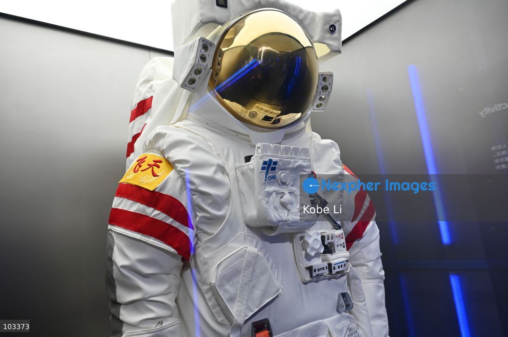 A general view showing Feitian Extravehicular Spacesuit displaying at "Fly Me to the Moon – A 380,000 km Odyssey" exhibition at K11 MUSEA on October 9, 2026 in Hong Kong. (Photo by Kobe Li/Nexpher Images)