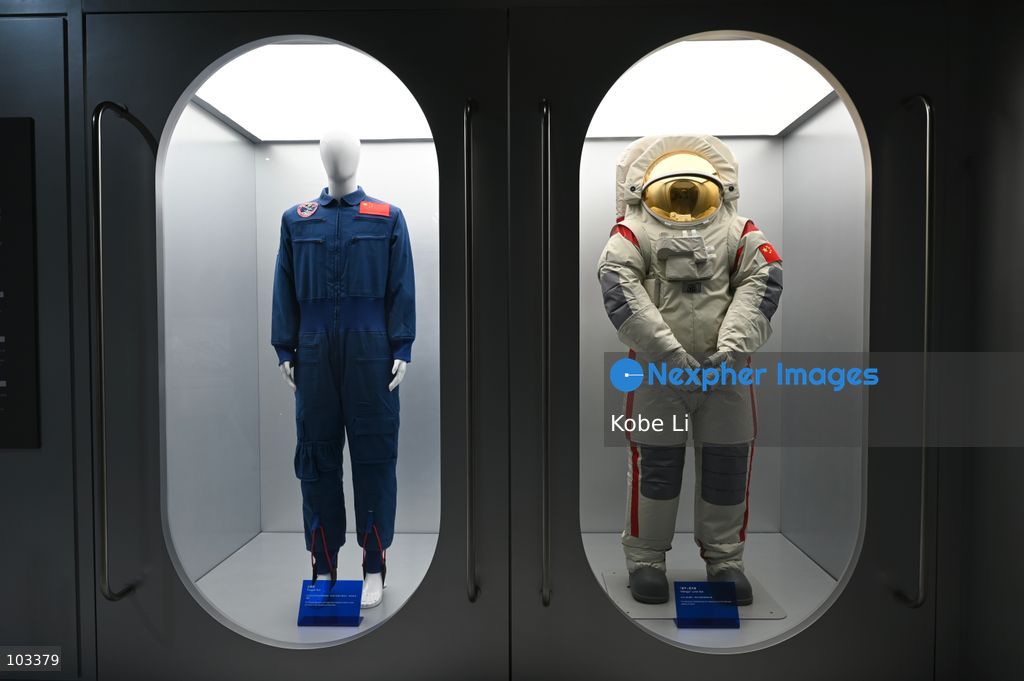 A general view showing Penguin Suit and Wangyu Lunar Suit displaying at "Fly Me to the Moon – A 380,000 km Odyssey" exhibition a K11 MUSEA on October 9, 2026 in Hong Kong. (Photo by Kobe Li/Nexpher Images)