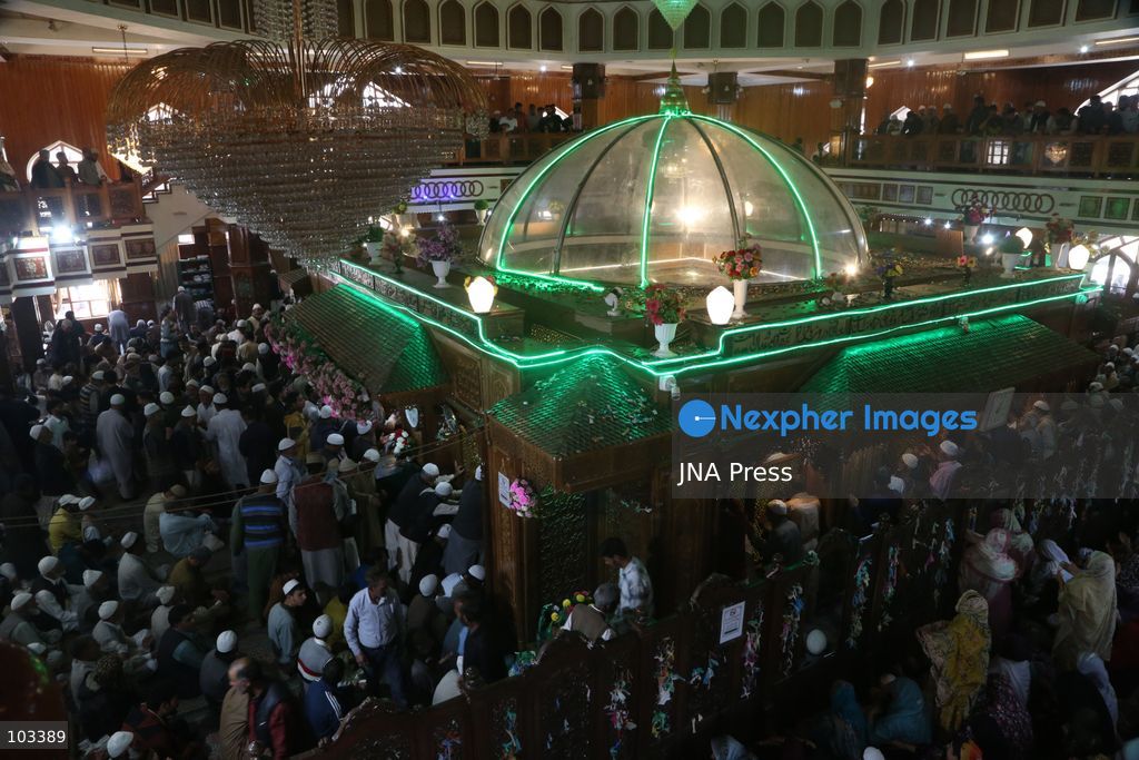 CHARAR-E-SHARIEF, KASHMIR, INDIA, OCTOBER 9, 2026: Devotees gather at the shrine of Sheikh Noor-ud-Din Noorani to offer Friday prayers during the annual Urs commemorating the revered Sufi saint in Charar-e-Sharief, in central Kashmir's Budgam district. Worshippers offered prayers and recited naats and manqabats during the religious gathering as security personnel were deployed around the shrine. Photo by Nisar Ul Haq Allaie / JNA Press. (Photo by Nisar Ul Haq Haq/JNA Press via Nexpher Images)