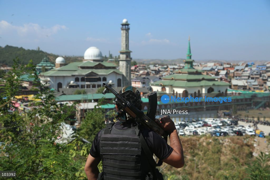 CHARAR-E-SHARIEF, KASHMIR, INDIA, OCTOBER 9, 2026: Devotees gather at the shrine of Sheikh Noor-ud-Din Noorani to offer Friday prayers during the annual Urs commemorating the revered Sufi saint in Charar-e-Sharief, in central Kashmir's Budgam district. Worshippers offered prayers and recited naats and manqabats during the religious gathering as security personnel were deployed around the shrine. Photo by Nisar Ul Haq Allaie / JNA Press. (Photo by Nisar Ul Haq Haq/JNA Press via Nexpher Images)