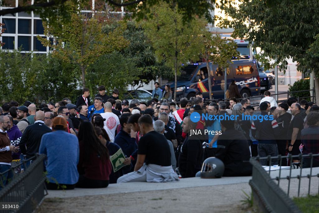 MADRID, SPAIN, OCTOBER 9, 2026: Representatives of Rayo Vallecano supporters’ groups hold a press conference at Parque Juan Jose Garcia Espartero in Madrid under the slogan “SOS Rayo – Salvemos al Rayo” (Save Rayo), raising concerns about the football club’s current situation and calling for measures to protect its future. Jota Vaquerizo and representatives of the Federacion de Penas and Plataforma ADRV participated in the event, highlighting supporters’ demands and their campaign for the club. Photo by Adrian Duran / JNA Press. (Photo by Adrián Durán Mediano/JNA Press via Nexpher Images)
