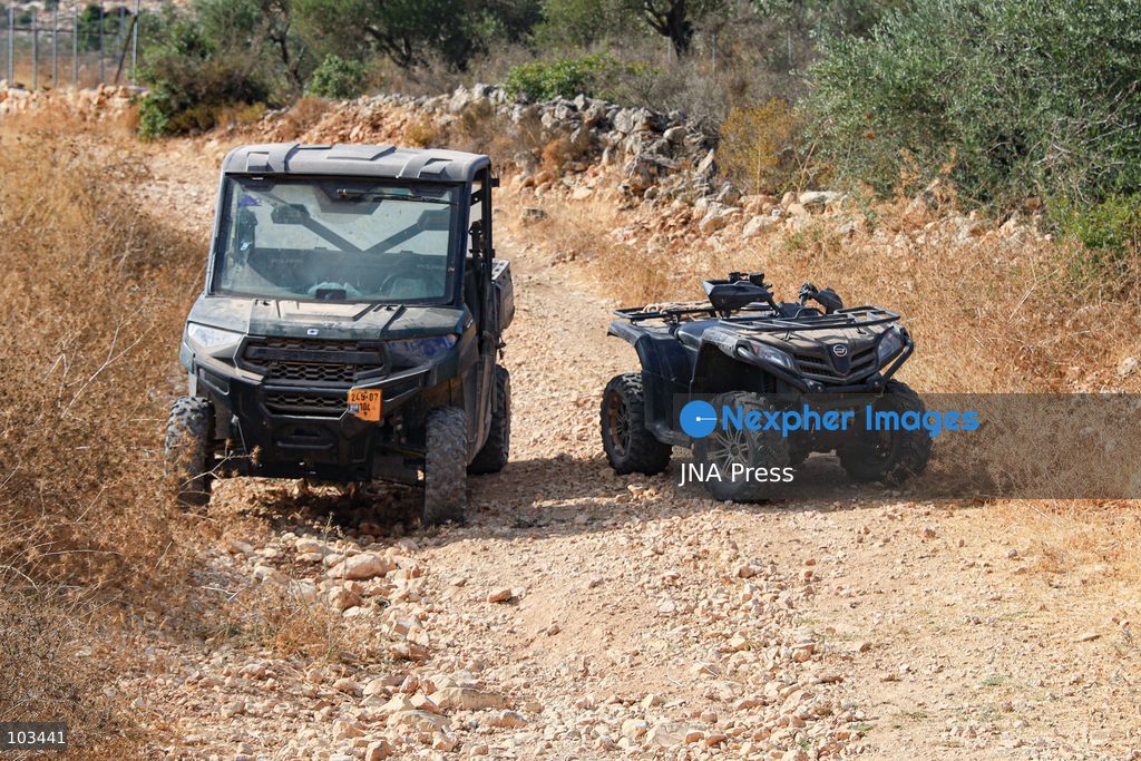 DEIR IBZI, OCCUPIED WEST BANK, OCTOBER 9, 2026: Israeli settlers confront Palestinian farmers, international activists and journalists during the annual olive harvest in the village of Deir Ibzi, west of Ramallah. According to the photographer, settlers attacked and harassed those accompanying the farmers, used pepper spray and prevented residents from completing the harvest on their agricultural land. The incident occurred during the olive harvest season, an important source of income for Palestinian farming communities in the occupied West Bank. Photo by Salman Mohsen Alkhatib / JNA Press (Photo by Salman Mohsen Alkhatib/JNA Press via Nexpher Images)