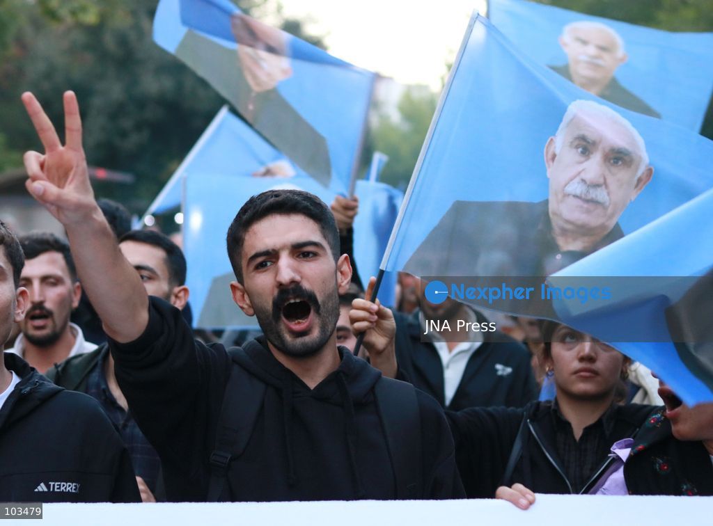 DIYARBAKIR, TURKEY, OCTOBER 9, 2026: Hundreds of demonstrators march through Diyarbakir during a protest organized by the pro-Kurdish DEM Party, calling for the release of imprisoned Kurdistan Workers’ Party (PKK) leader Abdullah Ocalan. Participants carried banners and chanted slogans demanding his freedom amid ongoing efforts to advance a peace process between the Turkish government and the PKK following the group’s announcement that it would lay down its arms. Photo by Ensar Ozdemir / JNA Press. (Photo by Ensar Ozdemir/JNA Press via Nexpher Images)