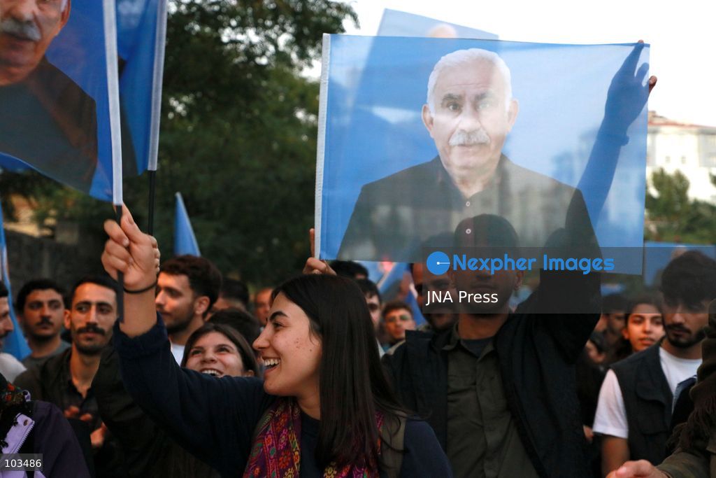 DIYARBAKIR, TURKEY, OCTOBER 9, 2026: Hundreds of demonstrators march through Diyarbakir during a protest organized by the pro-Kurdish DEM Party, calling for the release of imprisoned Kurdistan Workers’ Party (PKK) leader Abdullah Ocalan. Participants carried banners and chanted slogans demanding his freedom amid ongoing efforts to advance a peace process between the Turkish government and the PKK following the group’s announcement that it would lay down its arms. Photo by Ensar Ozdemir / JNA Press. (Photo by Ensar Ozdemir/JNA Press via Nexpher Images)