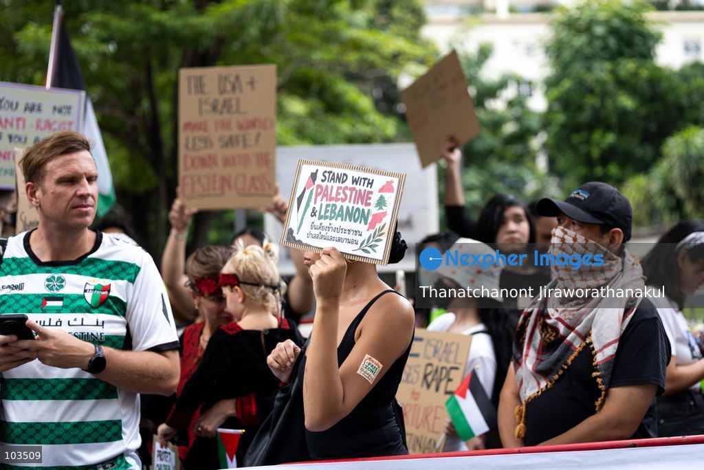 BANGKOK, THAILAND — October 10, 2026: A demonstration concerning the situation in Palestine and Lebanon was scheduled to take place outside the Embassy of Israel in Bangkok, Thailand. The event announcement listed Watermelon Wednesdays Bangkok as the organizer and scheduled the gathering from 10:00 a.m. to 12:00 p.m. local time. (Photo by Thanatchanont Jiraworathanakul/Nexpher Images)