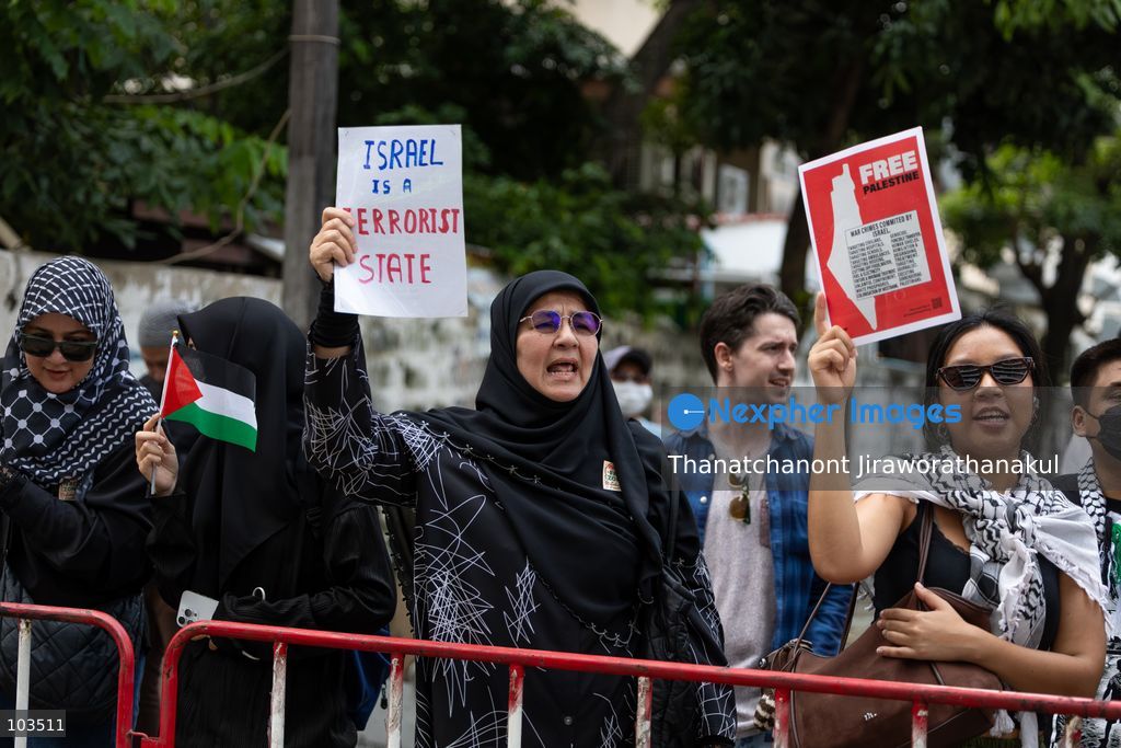 BANGKOK, THAILAND — October 10, 2026: A demonstration concerning the situation in Palestine and Lebanon was scheduled to take place outside the Embassy of Israel in Bangkok, Thailand. The event announcement listed Watermelon Wednesdays Bangkok as the organizer and scheduled the gathering from 10:00 a.m. to 12:00 p.m. local time. (Photo by Thanatchanont Jiraworathanakul/Nexpher Images)