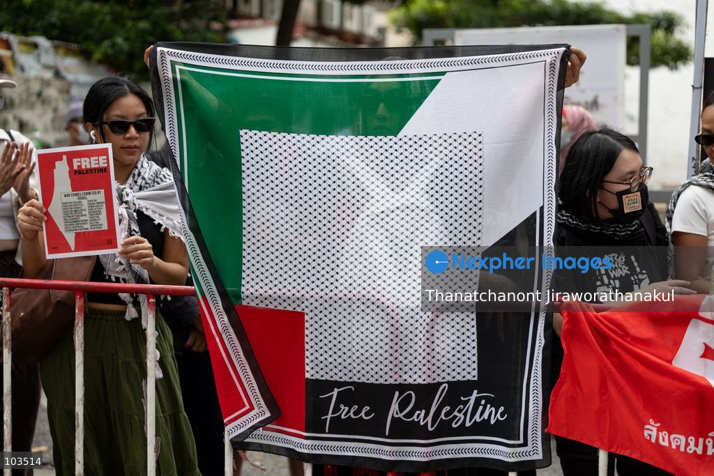 BANGKOK, THAILAND — October 10, 2026: A demonstration concerning the situation in Palestine and Lebanon was scheduled to take place outside the Embassy of Israel in Bangkok, Thailand. The event announcement listed Watermelon Wednesdays Bangkok as the organizer and scheduled the gathering from 10:00 a.m. to 12:00 p.m. local time. (Photo by Thanatchanont Jiraworathanakul/Nexpher Images)