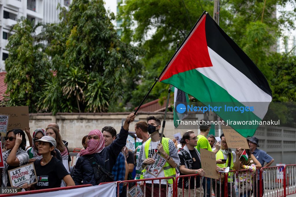 BANGKOK, THAILAND — October 10, 2026: A demonstration concerning the situation in Palestine and Lebanon was scheduled to take place outside the Embassy of Israel in Bangkok, Thailand. The event announcement listed Watermelon Wednesdays Bangkok as the organizer and scheduled the gathering from 10:00 a.m. to 12:00 p.m. local time. (Photo by Thanatchanont Jiraworathanakul/Nexpher Images)