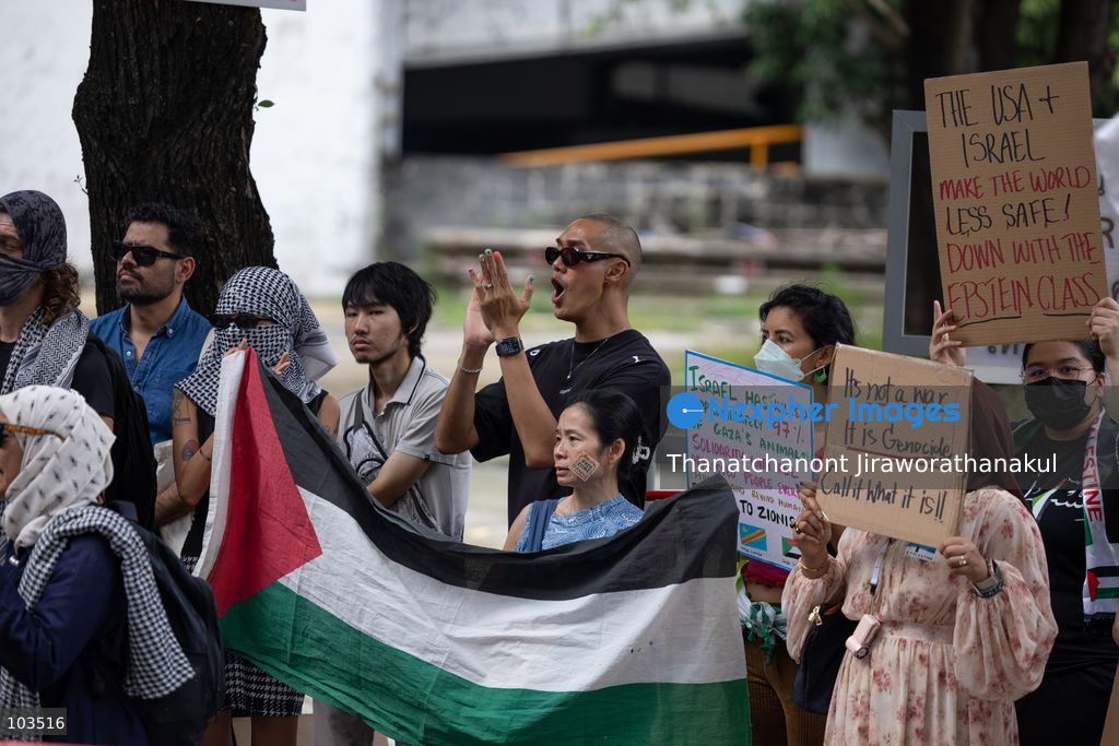BANGKOK, THAILAND — October 10, 2026: A demonstration concerning the situation in Palestine and Lebanon was scheduled to take place outside the Embassy of Israel in Bangkok, Thailand. The event announcement listed Watermelon Wednesdays Bangkok as the organizer and scheduled the gathering from 10:00 a.m. to 12:00 p.m. local time. (Photo by Thanatchanont Jiraworathanakul/Nexpher Images)