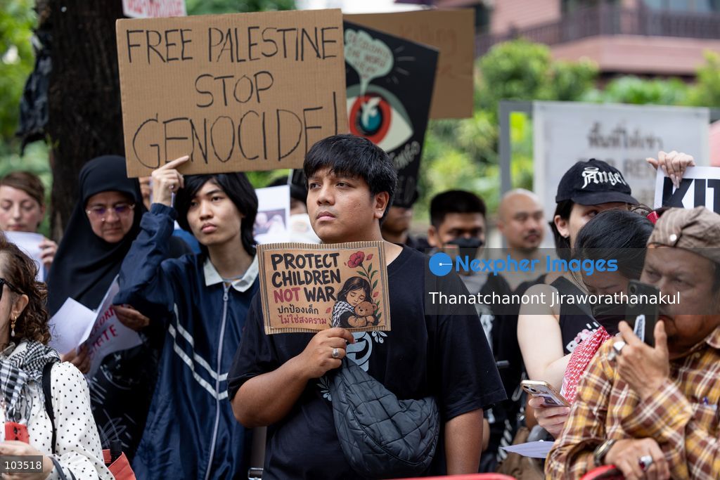 BANGKOK, THAILAND — October 10, 2026: A demonstration concerning the situation in Palestine and Lebanon was scheduled to take place outside the Embassy of Israel in Bangkok, Thailand. The event announcement listed Watermelon Wednesdays Bangkok as the organizer and scheduled the gathering from 10:00 a.m. to 12:00 p.m. local time. (Photo by Thanatchanont Jiraworathanakul/Nexpher Images)
