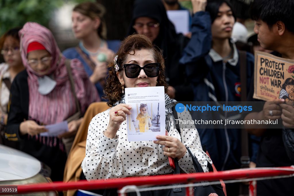 BANGKOK, THAILAND — October 10, 2026: A demonstration concerning the situation in Palestine and Lebanon was scheduled to take place outside the Embassy of Israel in Bangkok, Thailand. The event announcement listed Watermelon Wednesdays Bangkok as the organizer and scheduled the gathering from 10:00 a.m. to 12:00 p.m. local time. (Photo by Thanatchanont Jiraworathanakul/Nexpher Images)