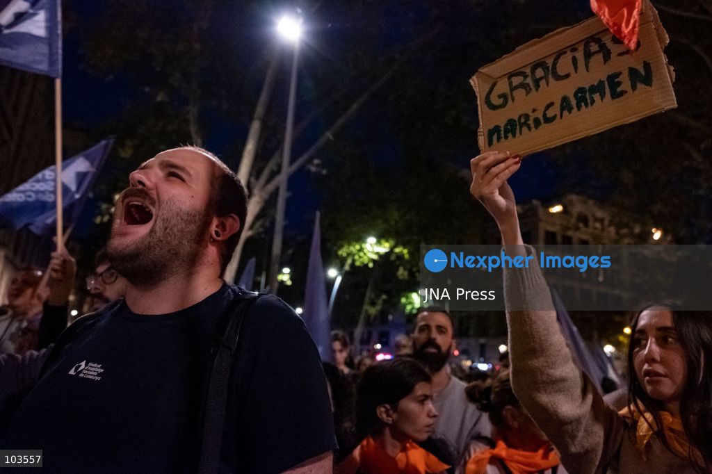 BARCELONA, SPAIN, OCTOBER 9, 2026: Thousands of housing rights protesters march through central Barcelona demanding stronger protections against evictions and calling for a general strike on November 11. The demonstration, organized by housing unions and activist groups, drew approximately 3,000 participants according to local police, while organizers estimated 15,000. Demonstrators observed a minute of silence in memory of Maricarmen Abascal, an 87-year-old woman who died following her eviction in Madrid, and Olga Matute and Javier, who died by suicide after being evicted in L'Hospitalet de Llobregat. The march began at Placa Universitat and continued through the city center. Photo by Miguel Galmés / JNA Press. (Photo by Miguel GalmÃ©s/JNA Press via Nexpher Images)
