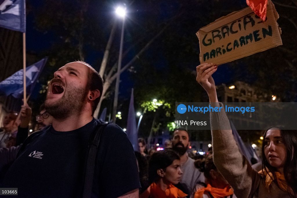 BARCELONA, SPAIN, OCTOBER 9, 2026: Thousands of housing rights protesters march through central Barcelona demanding stronger protections against evictions and calling for a general strike on November 11. The demonstration, organized by housing unions and activist groups, drew approximately 3,000 participants according to local police, while organizers estimated 15,000. Demonstrators observed a minute of silence in memory of Maricarmen Abascal, an 87-year-old woman who died following her eviction in Madrid, and Olga Matute and Javier, who died by suicide after being evicted in L'Hospitalet de Llobregat. The march began at Placa Universitat and continued through the city center. Photo by Miguel Galmés / JNA Press. (Photo by Miguel Galmés/JNA Press via Nexpher Images)