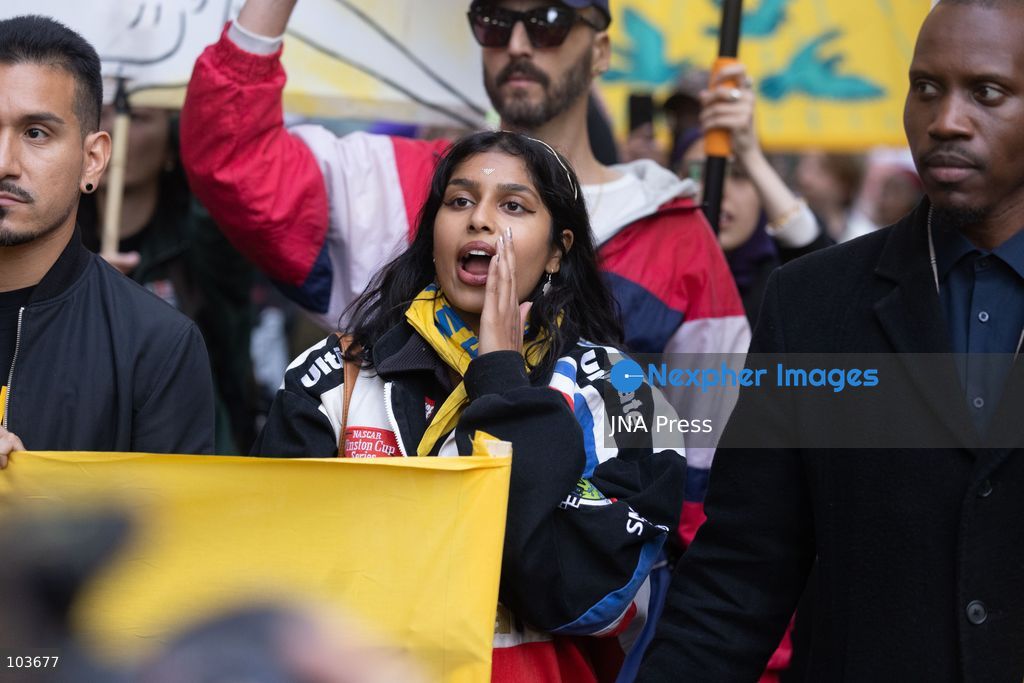 NEW YORK, UNITED STATES, OCTOBER 9, 2026: Demonstrators gather at Foley Square in Manhattan to protest US Immigration and Customs Enforcement (ICE) operations following the shooting of Oscar Belgal, 28, by a federal immigration officer during an attempted arrest in the Marble Hill neighborhood on October 8. Belgal was wounded while his five-year-old son was inside the vehicle. Protesters called for accountability and an end to ICE enforcement operations in New York City. Federal officials defended the officers' actions, saying Belgal had used his vehicle to threaten agents, while local officials called for an investigation into the shooting. Photo by Lela Edgar / JNA Press. (Photo by Lela Edgar/JNA Press via Nexpher Images)