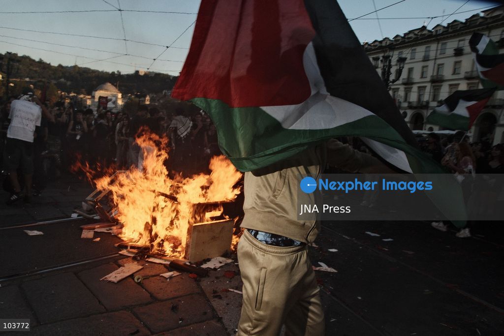 TURIN, ITALY, OCTOBER 10, 2026: Thousands of pro-Palestinian demonstrators march through Turin during a protest organized by the Torino per Gaza coalition. Tensions erupted near Piazza Castello when police blocked access to the square, leading to clashes between demonstrators and riot police before some protesters were allowed to enter. Participants carried Palestinian flags and displayed effigies of Israeli Prime Minister Benjamin Netanyahu and US President Donald Trump as they marched through the city in support of Palestine. Photo by Julian Nelaj / JNA Press. (Photo by Julian Nelaj/JNA Press via Nexpher Images)