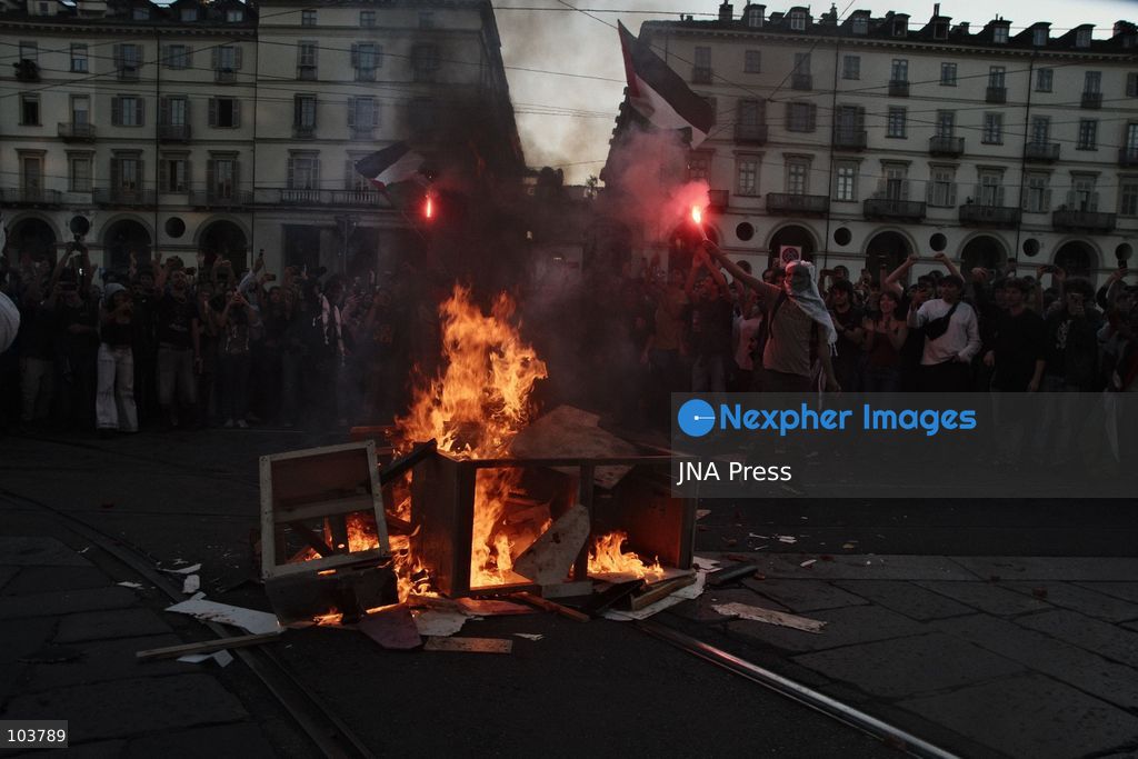 TURIN, ITALY, OCTOBER 10, 2026: Thousands of pro-Palestinian demonstrators march through Turin during a protest organized by the Torino per Gaza coalition. Tensions erupted near Piazza Castello when police blocked access to the square, leading to clashes between demonstrators and riot police before some protesters were allowed to enter. Participants carried Palestinian flags and displayed effigies of Israeli Prime Minister Benjamin Netanyahu and US President Donald Trump as they marched through the city in support of Palestine. Photo by Julian Nelaj / JNA Press. (Photo by Julian Nelaj/JNA Press via Nexpher Images)