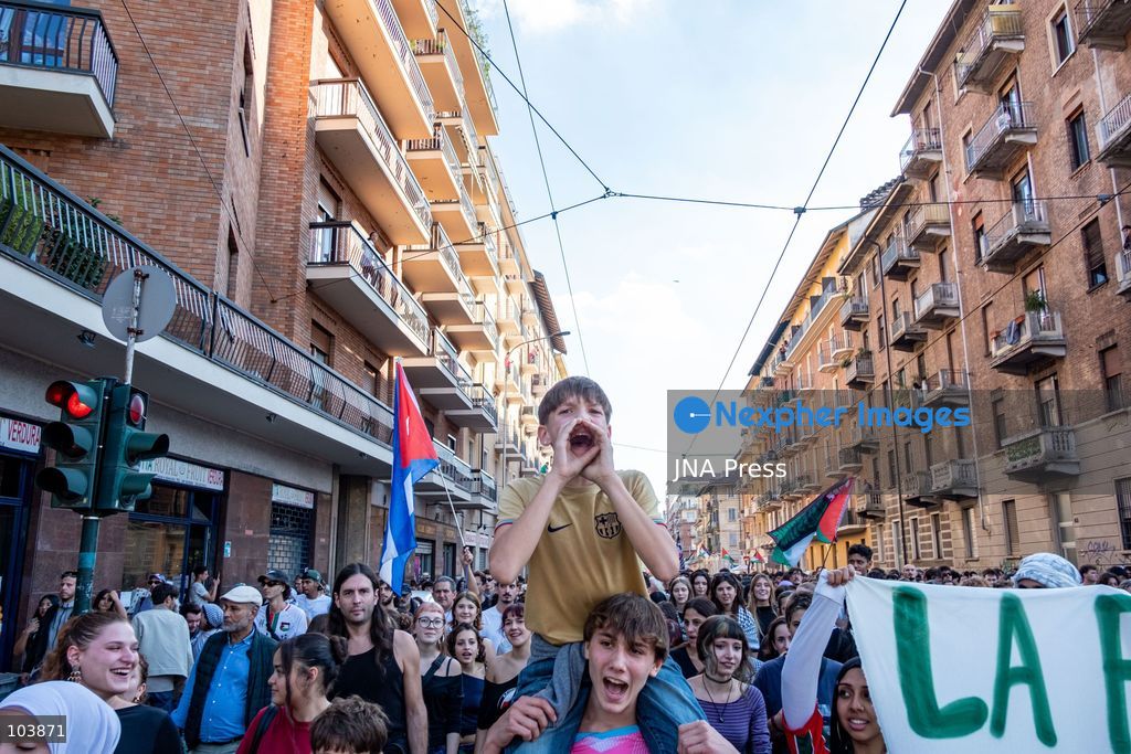 TURIN, ITALY, OCTOBER 10, 2026: Thousands of demonstrators march through the streets of Turin during a regional protest in solidarity with Palestine. Participants from across the Piedmont region gathered for the demonstration organized by Torino per Gaza, waving Palestinian flags and carrying banners as they marched through the city center. The procession passed through several neighborhoods, including Barriera di Milano, before returning toward central Turin. Italian news agency ANSA estimated attendance at around 8,000, while organizers claimed 20,000 participants. Photo by Camilla Baronetto / JNA Press. (Photo by Camilla Baronetto/JNA Press via Nexpher Images)