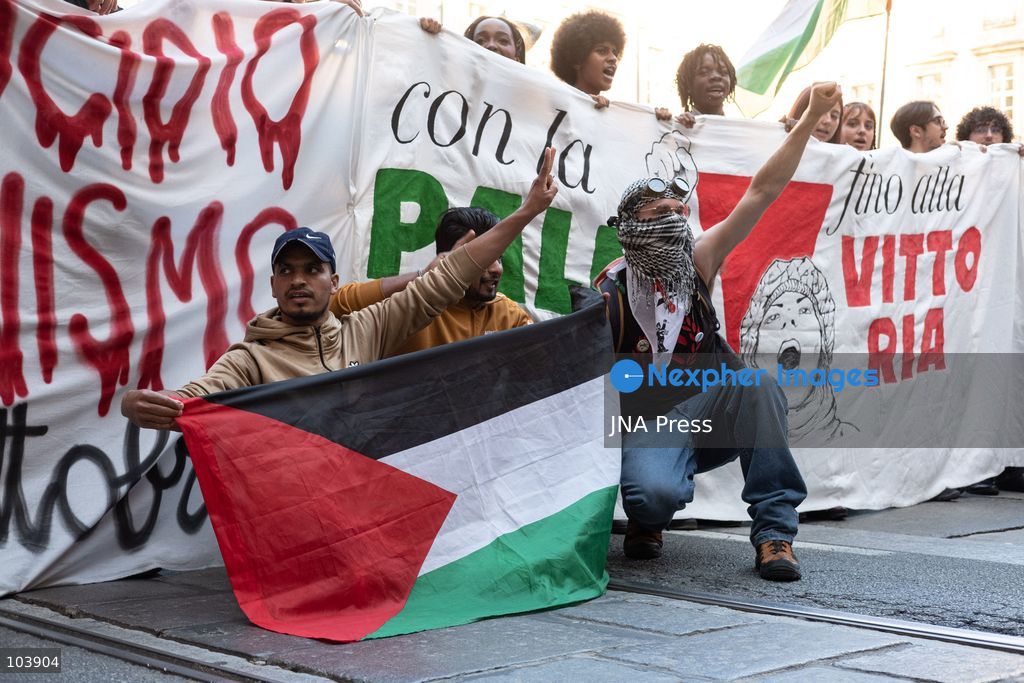 TURIN, ITALY, OCTOBER 10, 2026: Thousands of demonstrators march through the streets of Turin during a regional protest in solidarity with Palestine. Participants from across the Piedmont region gathered for the demonstration organized by Torino per Gaza, waving Palestinian flags and carrying banners as they marched through the city center. The procession passed through several neighborhoods, including Barriera di Milano, before returning toward central Turin. Italian news agency ANSA estimated attendance at around 8,000, while organizers claimed 20,000 participants. Photo by Camilla Baronetto / JNA Press. (Photo by Camilla Baronetto/JNA Press via Nexpher Images)