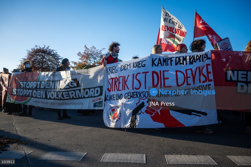 BERLIN, GERMANY, OCTOBER 10, 2026: Thousands of pro-Palestinian demonstrators march through central Berlin during the United4Palestine rally under the slogan "No Peace on Stolen Land." Protesters called for an end to the Israeli occupation of Palestinian territories and demanded that Germany end its political and military support for Israel. Organizers estimated attendance at 20,000 people, while Berlin police reported approximately 3,500 participants. Smaller pro-Israel counter-demonstrations were also held in the German capital amid a significant police presence. Photo by Jess Flom / JNA Press. (Photo by jess flom/JNA Press via Nexpher Images)