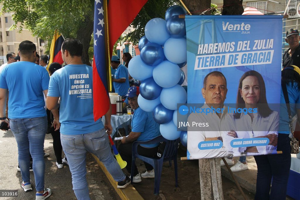SAN FRANCISCO, ZULIA, VENEZUELA, OCTOBER 10, 2026: Members and supporters of the opposition party Vente Venezuela, led by Maria Corina Machado, take part in a membership registration campaign in San Francisco municipality, Zulia state. The initiative, called "Vente Toma el Zulia," aims to recruit new party members and strengthen the organization's presence across the state ahead of possible presidential elections in 2027. Party organizers said the campaign would take place across 109 parishes in Zulia. Photo by Humberto Matheus / JNA Press. (Photo by Humberto Matheus/JNA Press via Nexpher Images)