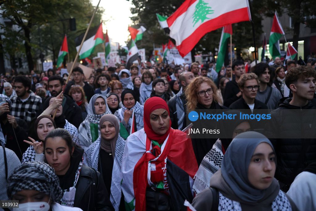 BERLIN, GERMANY, OCTOBER 10, 2026: Thousands of demonstrators take part in the "United4Palestine - No Peace on Stolen Land" march in Berlin, calling for an end to Israel's occupation of Palestinian territories. Protesters demanded that the German government halt arms exports to Israel and end its military and economic support for the country. The demonstration also highlighted opposition to Germany's policies toward Israel and concerns over the humanitarian situation in the Gaza Strip. Photo by Zaira Biagini / JNA Press. (Photo by Zaira Biagini/JNA Press via Nexpher Images)