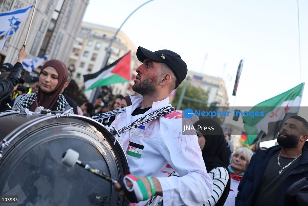 BERLIN, GERMANY, OCTOBER 10, 2026: Thousands of demonstrators take part in the "United4Palestine - No Peace on Stolen Land" march in Berlin, calling for an end to Israel's occupation of Palestinian territories. Protesters demanded that the German government halt arms exports to Israel and end its military and economic support for the country. The demonstration also highlighted opposition to Germany's policies toward Israel and concerns over the humanitarian situation in the Gaza Strip. Photo by Zaira Biagini / JNA Press. (Photo by Zaira Biagini/JNA Press via Nexpher Images)