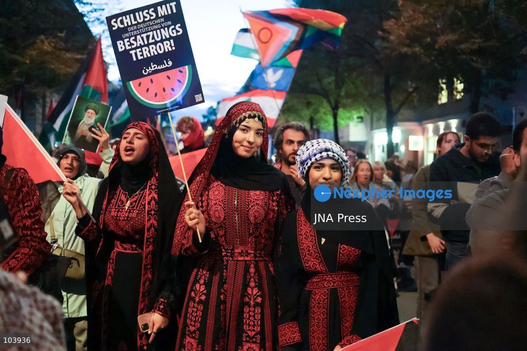 BERLIN, GERMANY, OCTOBER 10, 2026: Thousands of demonstrators take part in the "United4Palestine - No Peace on Stolen Land" march in Berlin, calling for an end to Israel's occupation of Palestinian territories. Protesters demanded that the German government halt arms exports to Israel and end its military and economic support for the country. The demonstration also highlighted opposition to Germany's policies toward Israel and concerns over the humanitarian situation in the Gaza Strip. Photo by Zaira Biagini / JNA Press. (Photo by Zaira Biagini/JNA Press via Nexpher Images)