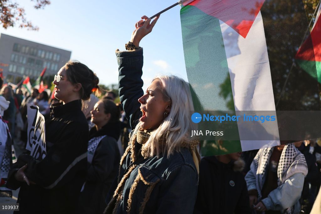 BERLIN, GERMANY, OCTOBER 10, 2026: Thousands of demonstrators take part in the "United4Palestine - No Peace on Stolen Land" march in Berlin, calling for an end to Israel's occupation of Palestinian territories. Protesters demanded that the German government halt arms exports to Israel and end its military and economic support for the country. The demonstration also highlighted opposition to Germany's policies toward Israel and concerns over the humanitarian situation in the Gaza Strip. Photo by Zaira Biagini / JNA Press. (Photo by Zaira Biagini/JNA Press via Nexpher Images)