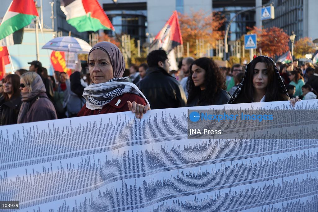 BERLIN, GERMANY, OCTOBER 10, 2026: Thousands of demonstrators take part in the "United4Palestine - No Peace on Stolen Land" march in Berlin, calling for an end to Israel's occupation of Palestinian territories. Protesters demanded that the German government halt arms exports to Israel and end its military and economic support for the country. The demonstration also highlighted opposition to Germany's policies toward Israel and concerns over the humanitarian situation in the Gaza Strip. Photo by Zaira Biagini / JNA Press. (Photo by Zaira Biagini/JNA Press via Nexpher Images)