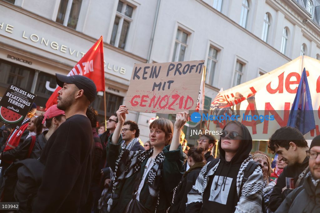 BERLIN, GERMANY, OCTOBER 10, 2026: Thousands of demonstrators take part in the "United4Palestine - No Peace on Stolen Land" march in Berlin, calling for an end to Israel's occupation of Palestinian territories. Protesters demanded that the German government halt arms exports to Israel and end its military and economic support for the country. The demonstration also highlighted opposition to Germany's policies toward Israel and concerns over the humanitarian situation in the Gaza Strip. Photo by Zaira Biagini / JNA Press. (Photo by Zaira Biagini/JNA Press via Nexpher Images)