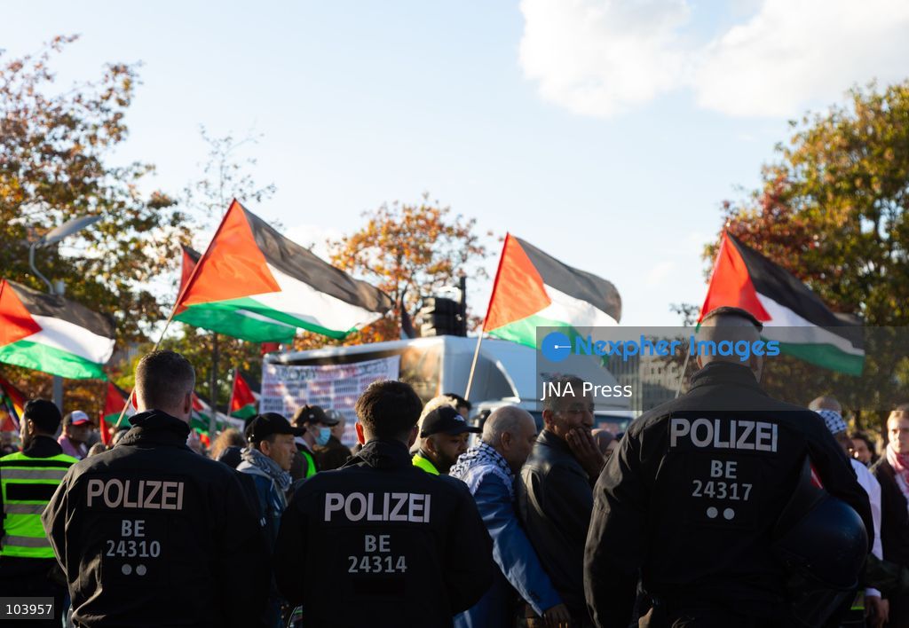 BERLIN, GERMANY, OCTOBER 10, 2026: Pro-Palestinian demonstrators march through Berlin calling for Palestinian rights and an end to the Israeli occupation. Supporters of Israel were also present as the demonstration moved through the German capital. Photo by Somaya Abdelrahman / JNA Press. (Photo by Somaya Abdelrahman/JNA Press via Nexpher Images)